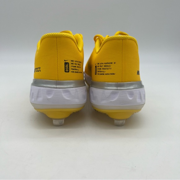 NWT Nike React Alpha Huarache 3 Baseball Softball Unisex Yellow Cleats Shoes - Picture 11 of 14